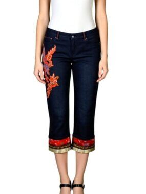 DG2 By Diane Gilman Boho Classic Stretch Embroidered Indigo Cuff Size 8 NWOT